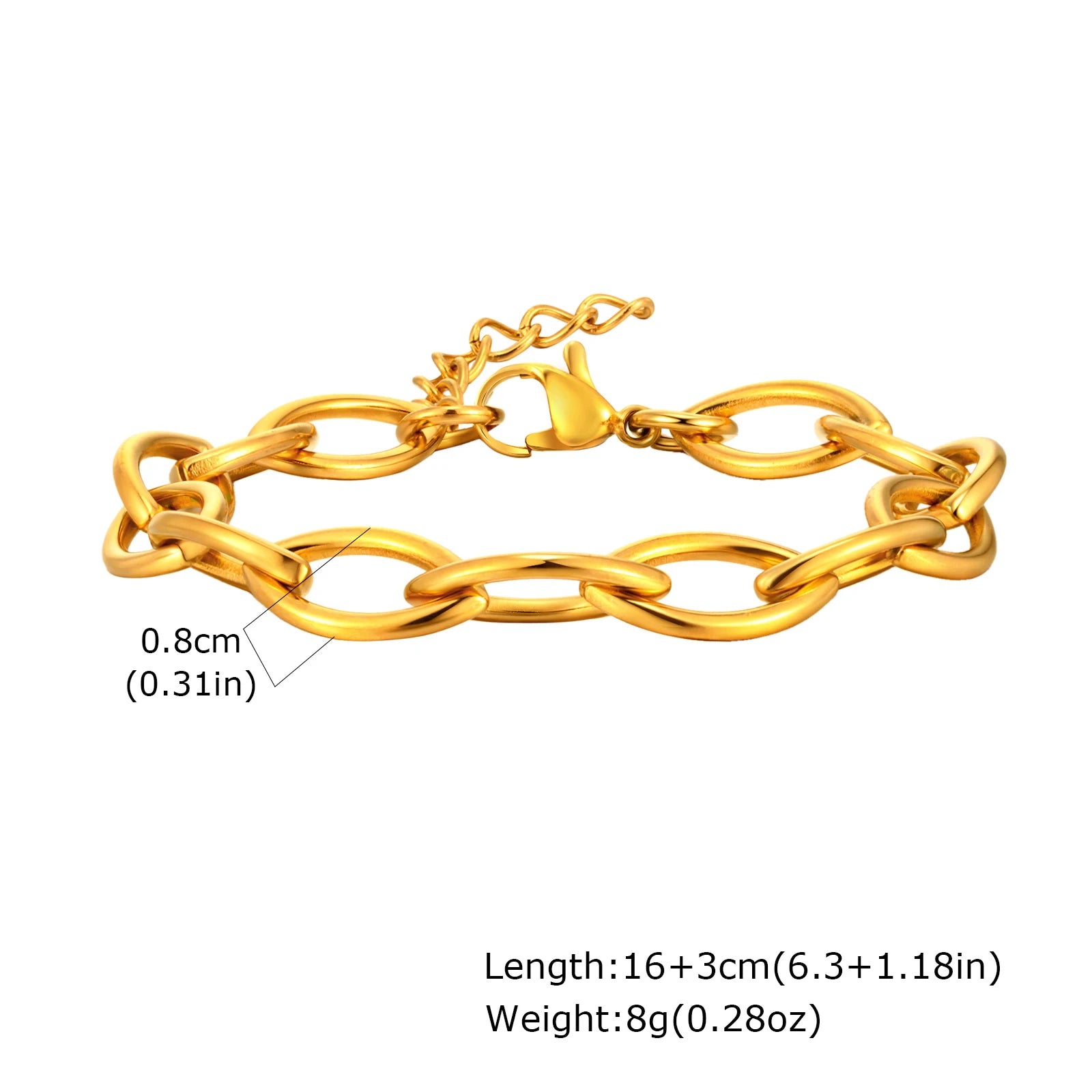 Bracelet Chaîne Maillons Larges Or Femme - Acier Inoxydable Plaqué Or Waterproof