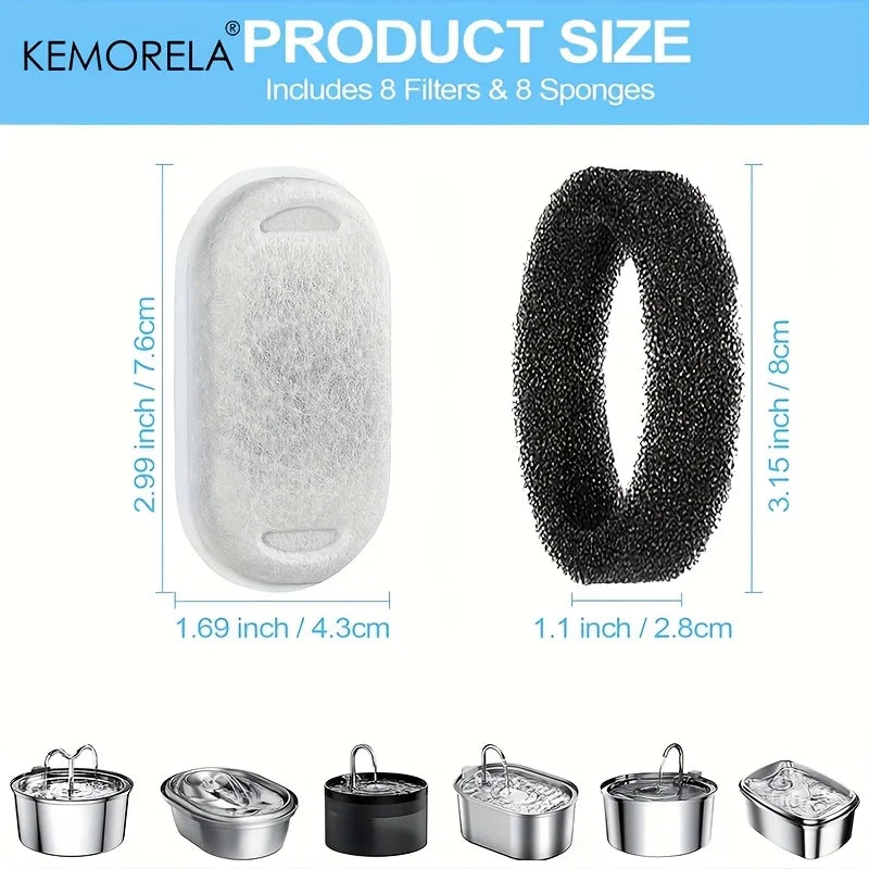 Filtres Charbon Actif Fontaine à Eau Animaux - Pack 15 Éponges Purifiantes