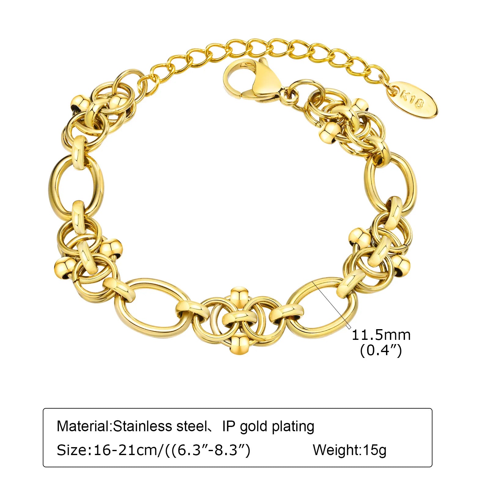 Bracelet Chaîne Maillons Larges Or Femme - Acier Inoxydable Plaqué Or Waterproof