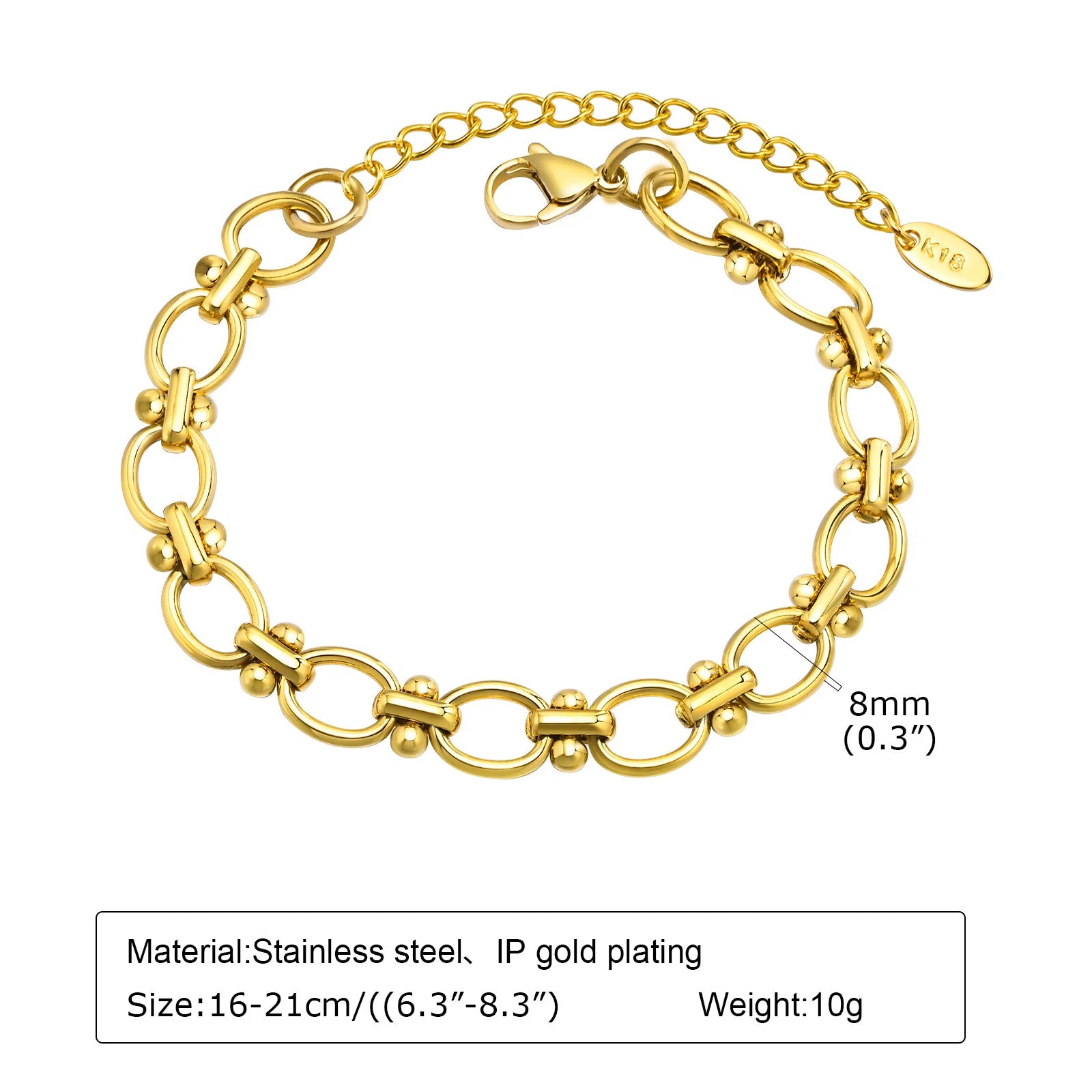 Bracelet Chaîne Maillons Larges Or Femme - Acier Inoxydable Plaqué Or Waterproof