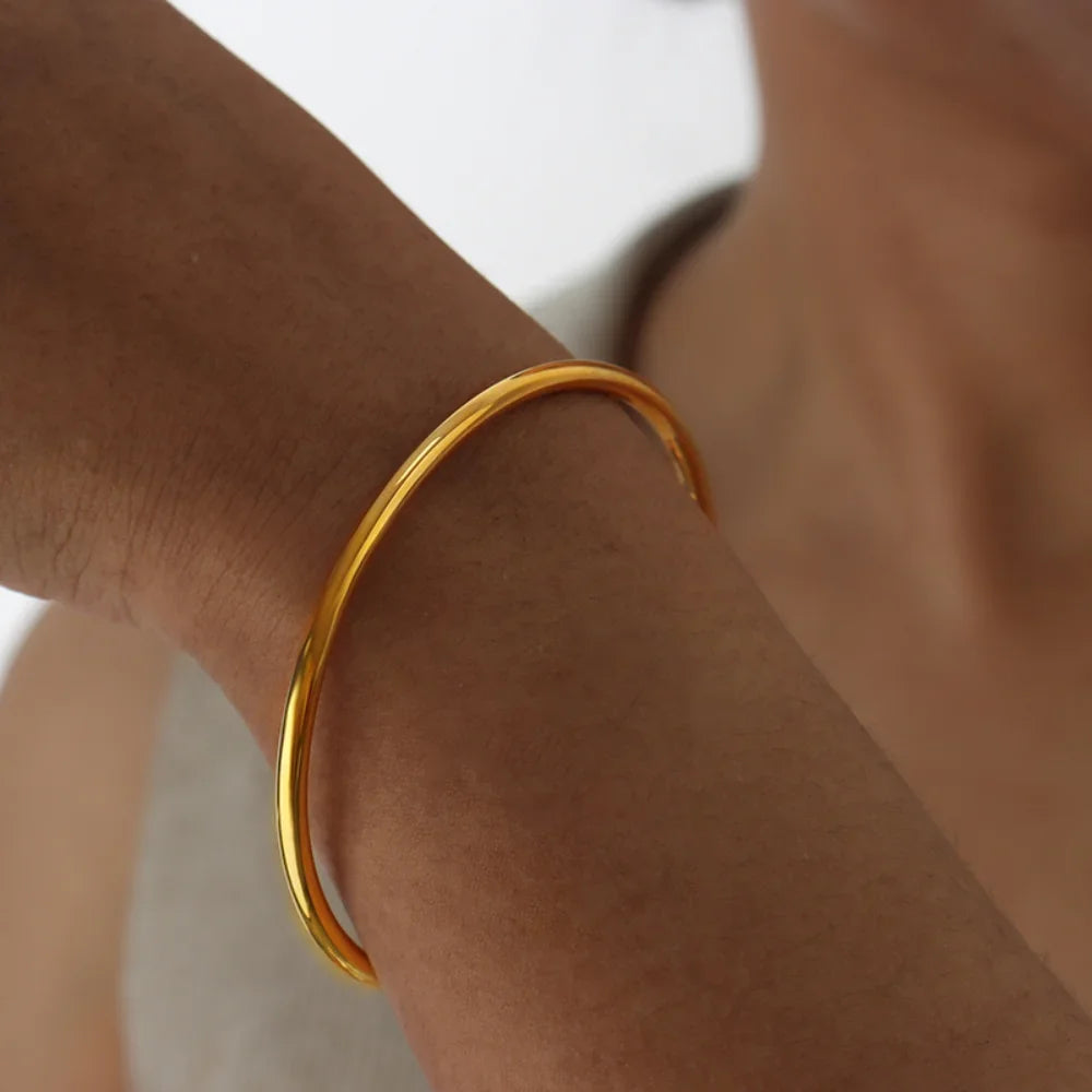 Bracelet Jonc Acier Inoxydable Doré Femme - Design Minimaliste Élégant