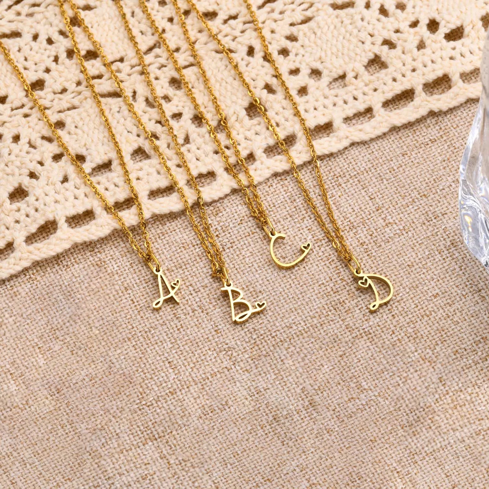 Collier Pendentif Initiale Cœur Or Femme - Lettre Personnalisée A-Z Acier Inoxydable
